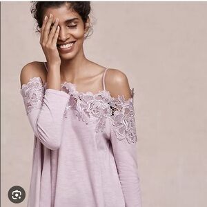 Anthro Meadow Rue Lilac Lace-Trimmed Top